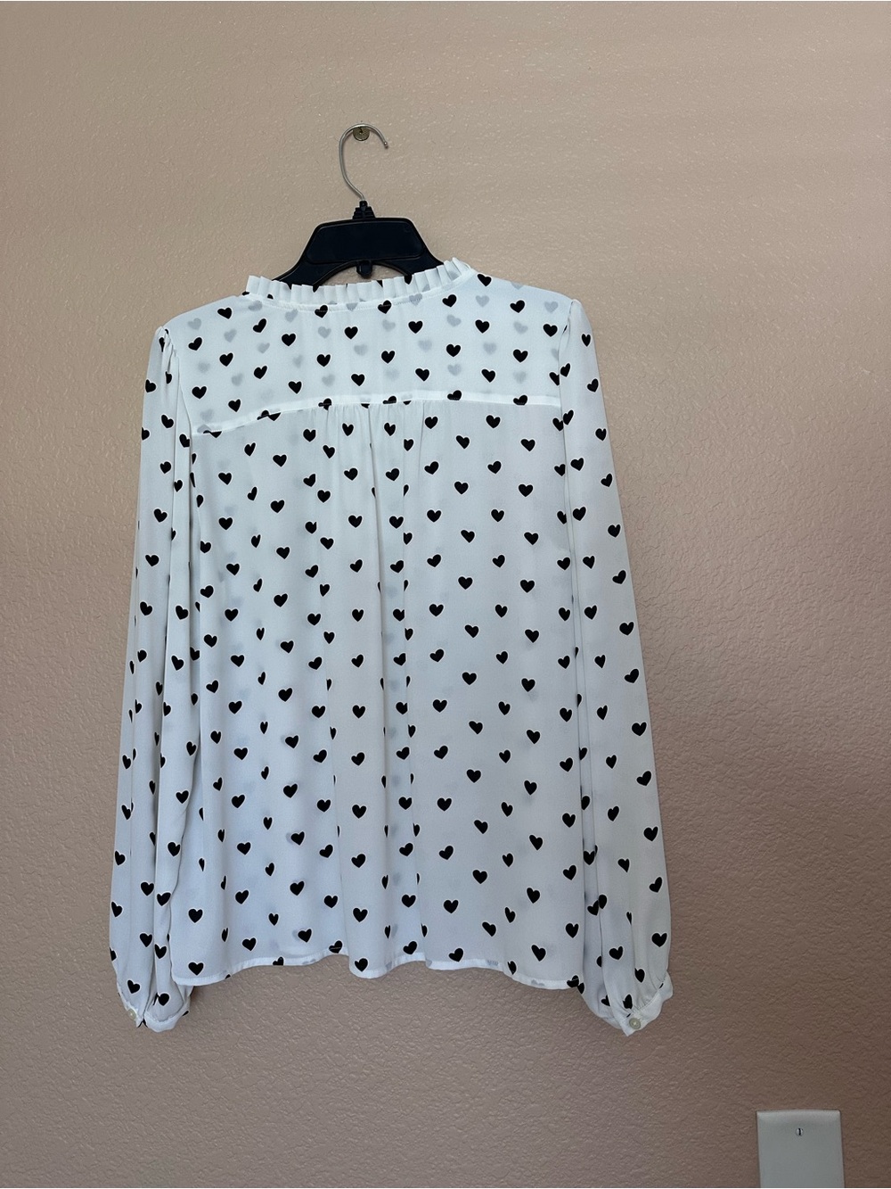 LOFT White Blouse with Black Heart Print Long Sleeves - Picture 2 of 5